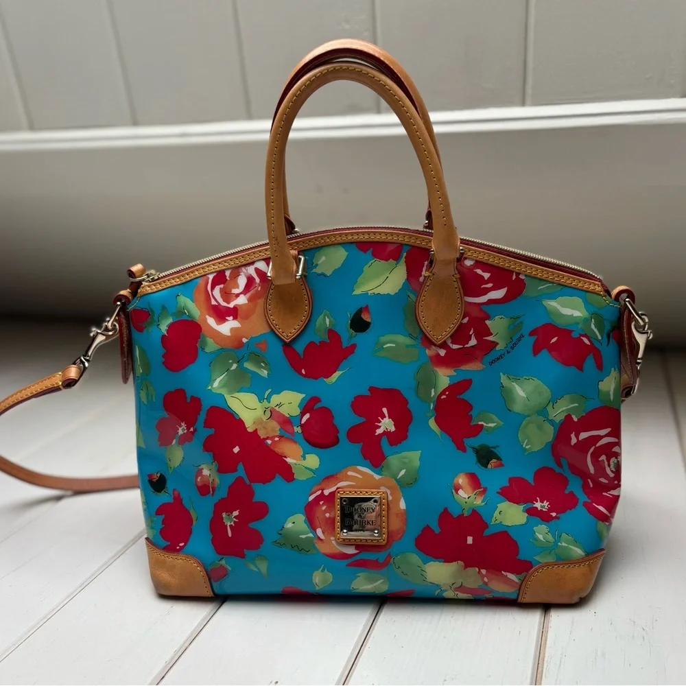 Dooney & Bourke Blue Floral Satchel Handbag - Picture 8 of 17